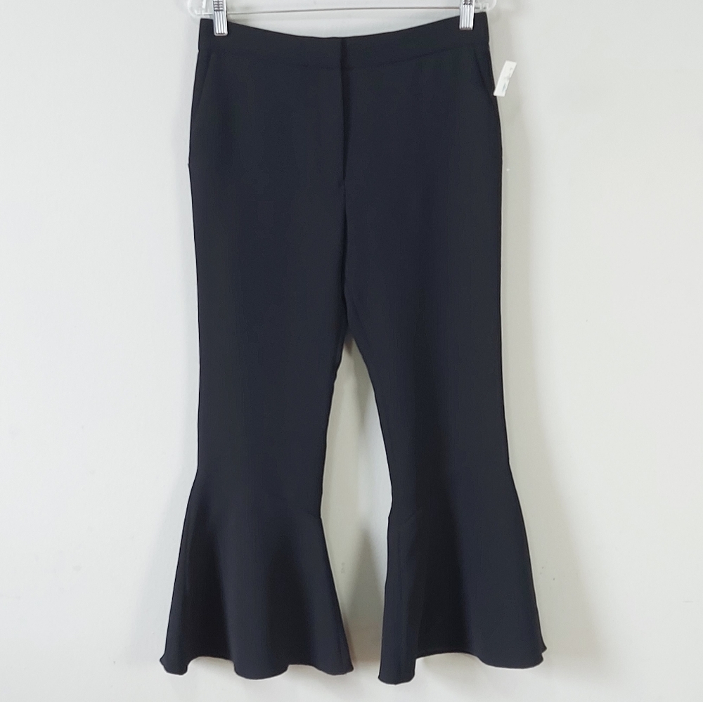 Sandro Paris Women Cropped Wide Leg Black Flared Pant 40 EU Retro Bell Bottom